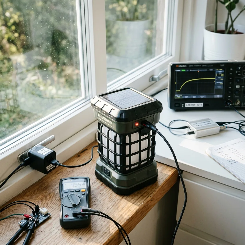 BuzzKrush solar and USB charging on outdoor windowsill